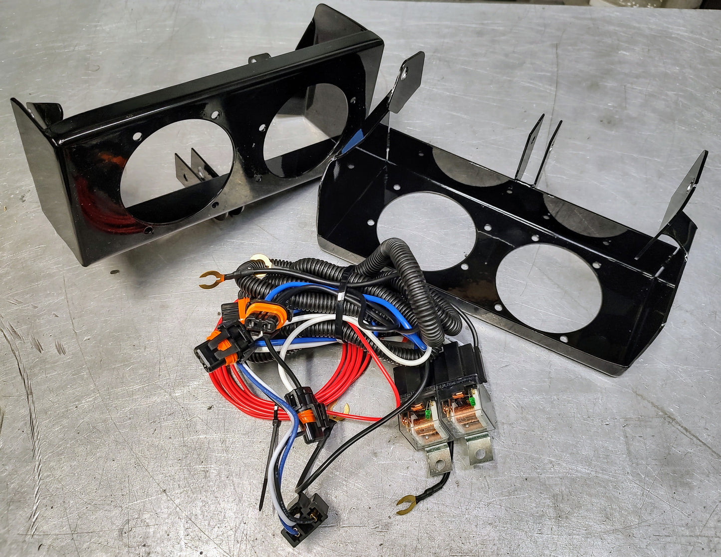 Fiero 60mm low profile headlight buckets W/ WIRING HARNESS